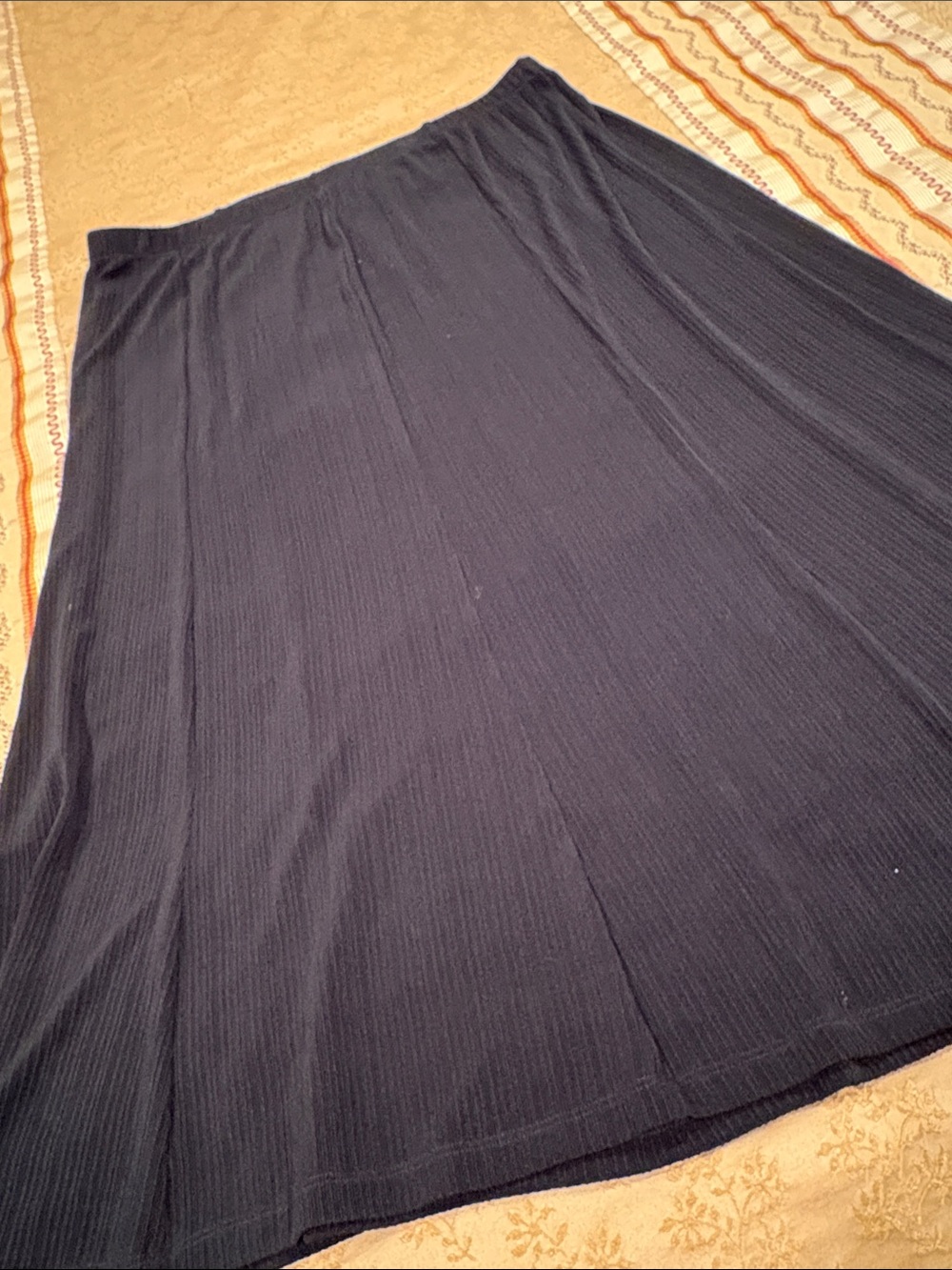 TanJay Classic Black A-Line Maxi Skirt, Elastic Waist, Pleated, Acetate Blend PL